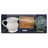Longaberger Pitcher, Recipe Box, Blown Glass Globe