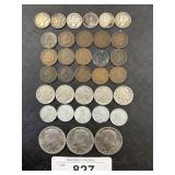 6 90% Silver Mercury Dimes, Various U.S Coins.