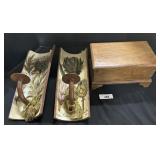 Floral Metal Candle Holders, Small Wooden Chest