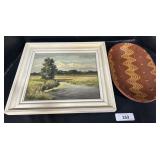 Foltz Pottery Redware Plater, Signed Oil Painting.