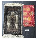 Vintage Small Knotted Rug, Oriental Fabric.