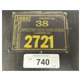 1922 PA  Cloth Resident Hunters License Tag.