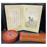 Chinese Lacquered Tea Bowl & Opium Pillow.
