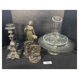 Ornate Candle Holders, Cast Iron Bookends.