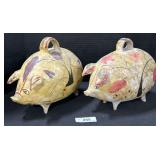 2 Ceramic Hand Painted Pig Coin Banks.