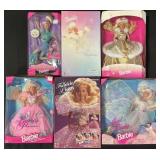 6 NOS 1990s Barbie Dolls.