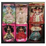 6 NOS 1990s Barbie Dolls.