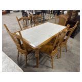 Farmhouse Stye Inlayed Tile & Oak Dining Table.
