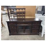 Dark Modern Media Console, Vtg KnickKnack Shelf.