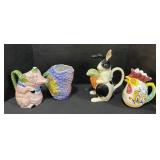 4 Ceramic Animals & Fruit Pitchers.