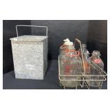 Vintage Reading Dairy Box & Milk Glass Jugs.