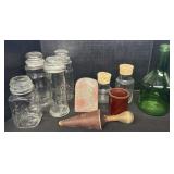 Stoneware, Glass Jars, Aztec Style Clay Stamp.
