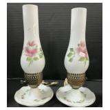 Handpainted Milk Glass Lamps.