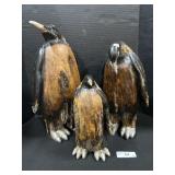 3 Faux Wood Resin Penguin Figures.