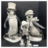 3 Resin Penguin Figures, Skiing Penguins.