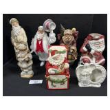 Ceramic Santa Figures & Pitcher, Angel Figurine.