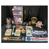 Souvenir Decals, Brass Bowl & Bells, Vases, Pins.