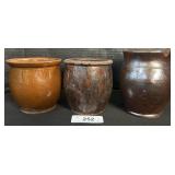 3 Vintage Redware Crocks.