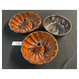 3 Vintage Redware Bundt Cake Molds.