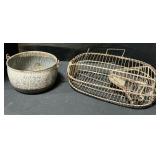 Wire Mouse Trap & Graniteware Pot.