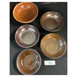 5 Vintage Redware Shallow Bowls.