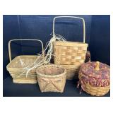 1 Longaberger Basket, 4 Woven Baskets,
