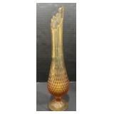Amber Hobnail Swung Glass Vase.