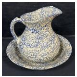 Roseville Ohio, Spongeware Wash Basin & Pitcher
