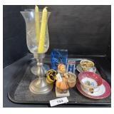 Candlestick Holders, Tea Cups, Goebel Figure.