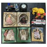 Beau Art Dolls, Tin Litho Train & Bank, Clock.