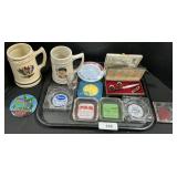 Advertising Ashtrays, Steins, Pen Sets.