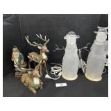 Reindeer & Santa Figures, 2 Lighted Snowmen.