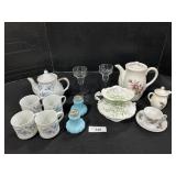 Transferware, Tea Set, Stem Glasses, Lidded Dish.