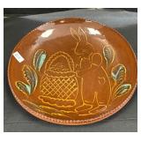 Foltz Redware Pottery Rabbit Slip Design Plate.