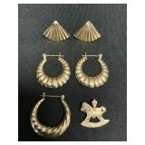14K Gold Earrings & Rocking Horse Pendant.