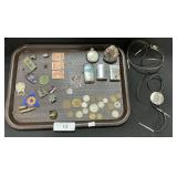 Foreign Currency, Military Pine, Lighters, Clock.