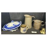 Flo Blue Serving Dish, Stoneware & Tin Mugs.