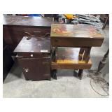 Vtg HandMade Pine Footstools, Side Table.