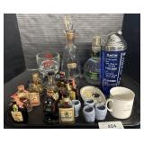 Small Whiskey Bottles, Mixer Cup, Decanters.