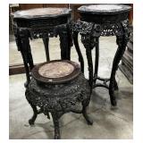 3 Antique Chinese Carved Rosewood Plant Stands.