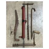 Primitive Tools, Saw, Augers, Ox Yoke.