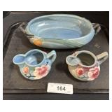 Roseville Pottery Creamers & Bowl.