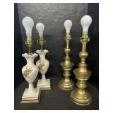 2 Ceramic & 2 Brass Based Table Lamps.