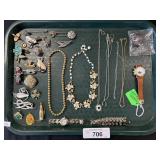 Lot Of Costume Jewelry, Necklaces, Watches, Pins.