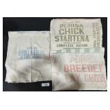 (3) Vintage Advertising Burlap Feed Bag Pieces.