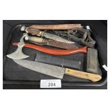 Let t Of Vintage Knives, Stakes, Hatchets.