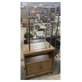 Vtg Brass & Glass Shelf, Rolling Media Cabinet.