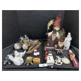 Christmas Santa & Snowman, Bird Figurines