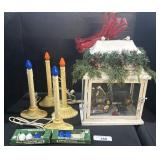 Vintage Christmas, Lighted Candle Stick, Lantern.