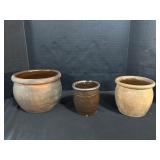 3 Redware Crocks